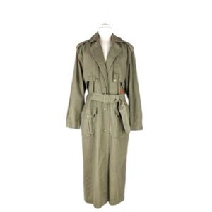 Vintage Together olive green, military-style trench coat cotton w/ leather trim
